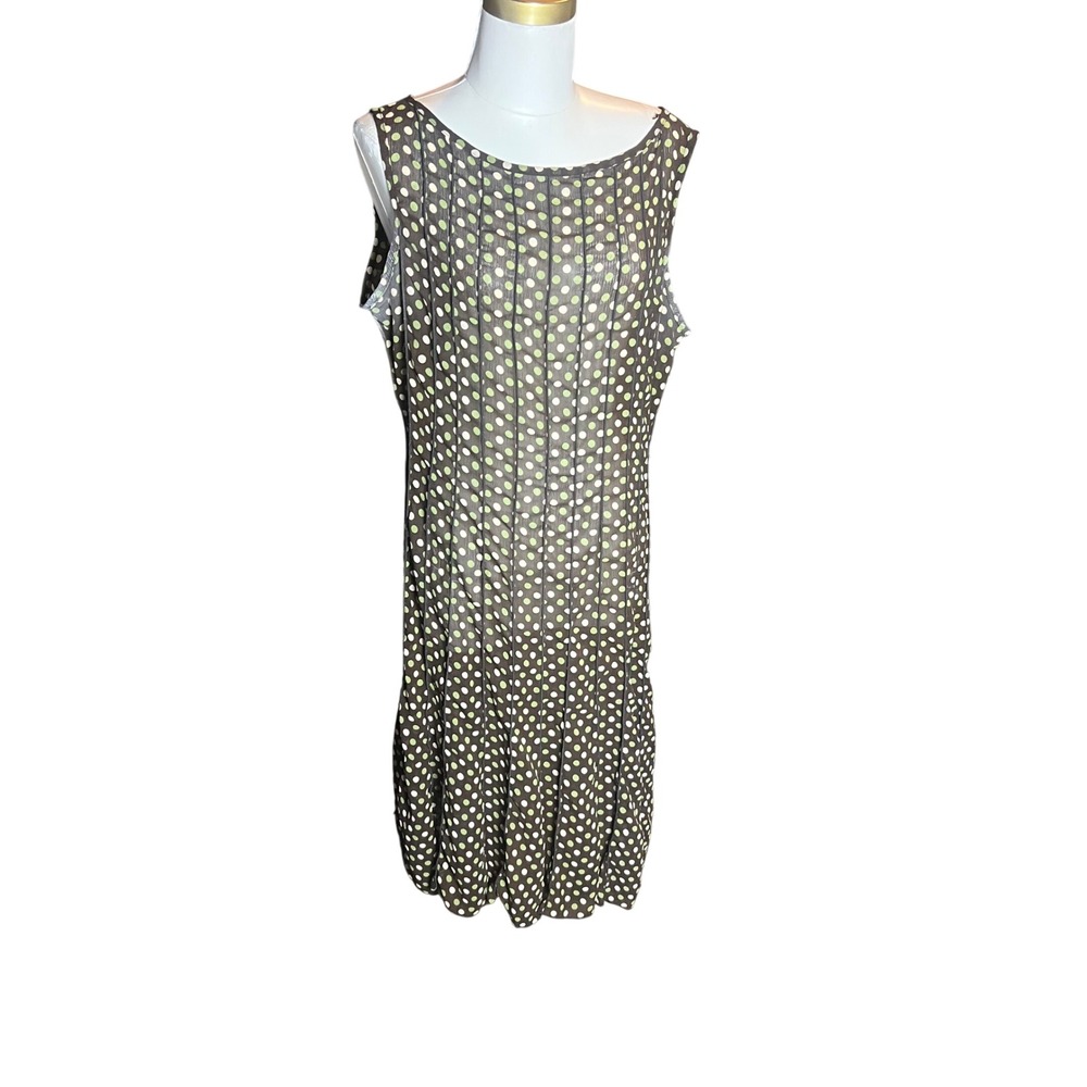 Sandra Darren Brown Polka Dot Pintuck Sleeveless Midi Dress Size 14 see through